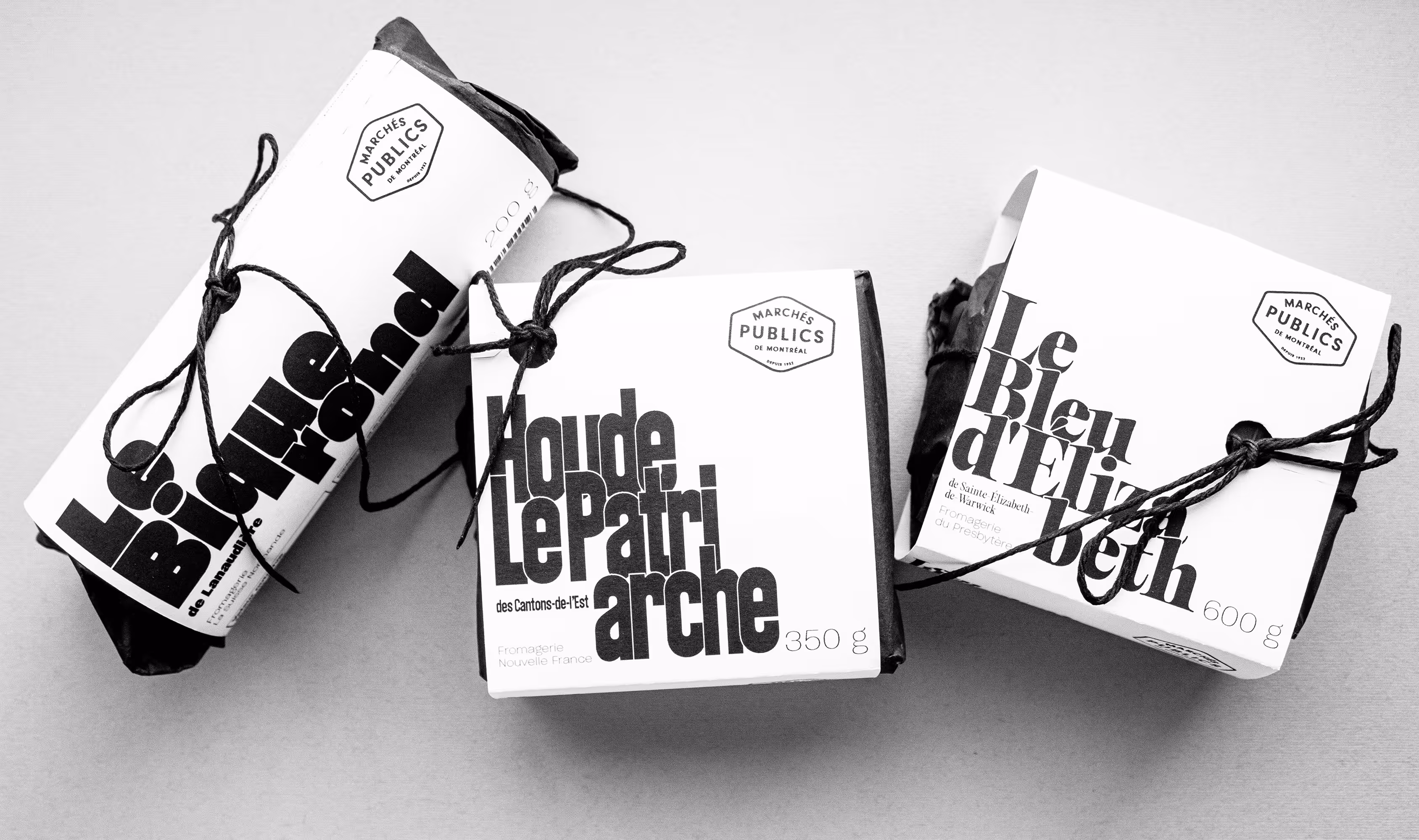 Bird's eye shot of the three cheese packagings
