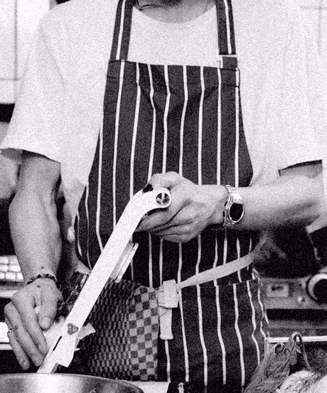 Black and white picture of a cook's striped kitchen apron Found on Death to Stock : "PLATING" Shot by Chris Abatzis
